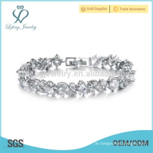 Platin-Silber Armbänder für Damen, Kristall solide Silber Armband